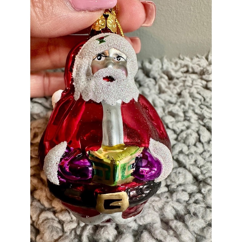 Kurt Adler (KSA) Glass Santa Christmas Ornament Red Coat Book Vintage Style